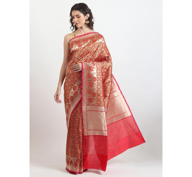 The Weavers Shop By Raavi Brocade Pure Katan Silk Handloom Banarasi Saree With Unstitched Blouse